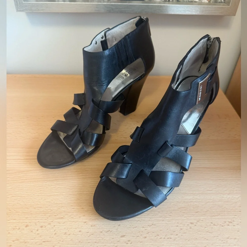 Michael Michael Kors Guiliana Black Leather Heels Sandals Size 9.5